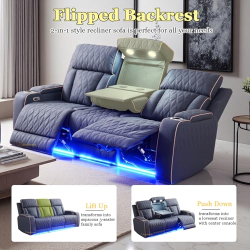 3-Piece Power Recliner Sofa Set with LED Lighting, USB & Storage Console