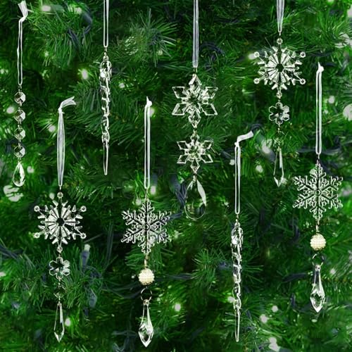18-Piece Clear Acrylic Christmas Tree Ornaments - Snowflake & Icicle Set