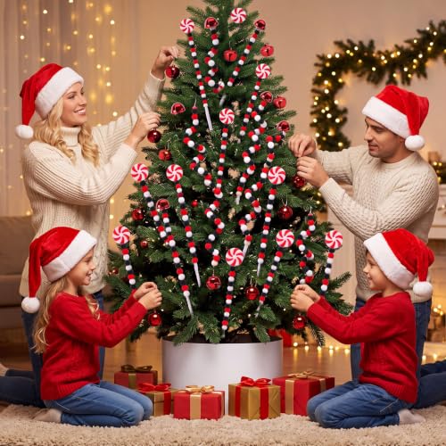 Flocked Christmas Candy Cane Tree Picks - 40 Pcs Red Green White Holiday Ornaments