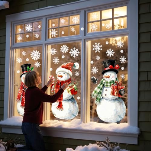 Large Snowman Christmas Window Clings Decorations 3 Sheets Holiday Stickers