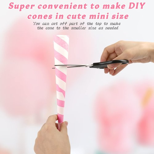 Outamateur Cotton Candy Cone 90PCS Multicolor Cotton Candy Paper Cones for Candy Floss Making in Birthday,Parties,Festivals (Pink/White)