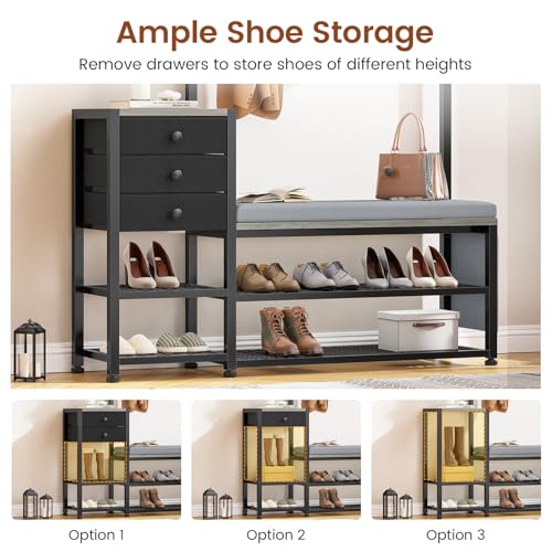 Entryway Hall Tree with Bench, Shoe Storage, and Coat Rack with Cushion