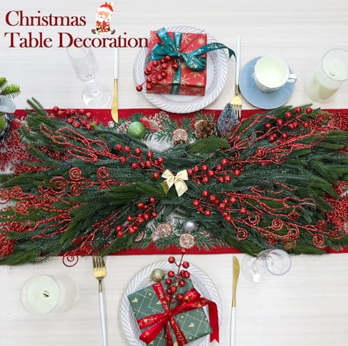 HOHOTIME Red Glitter Christmas Picks Set - 80 Pcs Holiday Tree & Decor