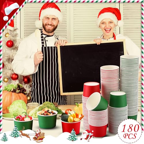 Umigy 300 Pack 9 oz Christmas Ice Cream Cups - Red & Green Disposable Dessert Bowls