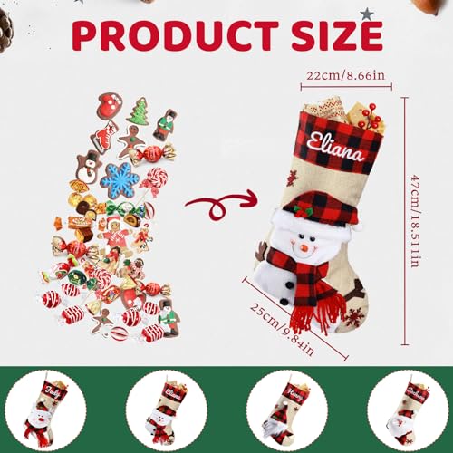 Personalized Christmas Stockings with Custom Name - 18.5" Burlap Plaid