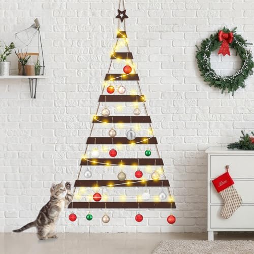 Vercraft Cat-Proof Wall Christmas Tree with Lights - Wall-Mounted Holiday Decor