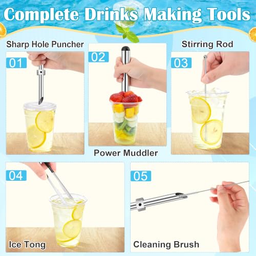 Stainless Steel Drink Straw Hole Puncher Set with Muddler and Accessories
