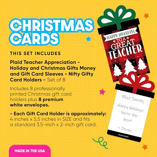 Big Dot of Happiness Plaid Teacher Appreciation Card Holders Set of 8, 4 x 5.5 inches – Holiday Gift Card & Cash Holders for Teachers