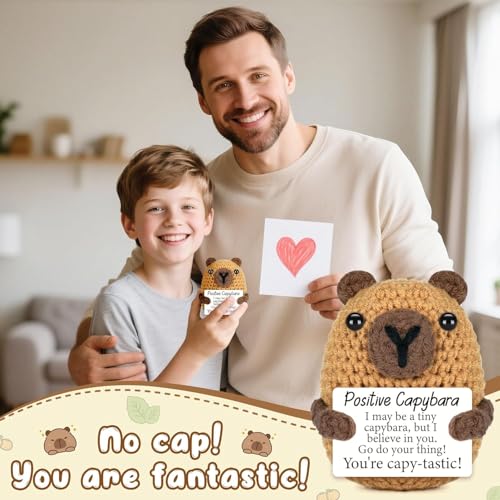 Mini Crochet Capybara Desk Buddy with Motivational Card - Stress Relief Gift
