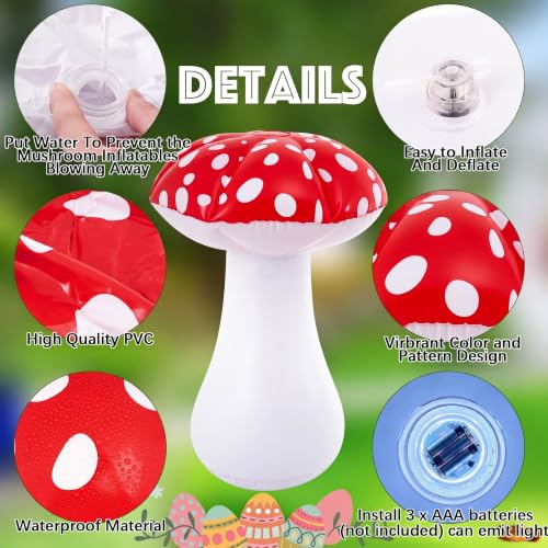 Rossesay 2 Pcs LED Inflatable Mushroom (Red) Garden Decor