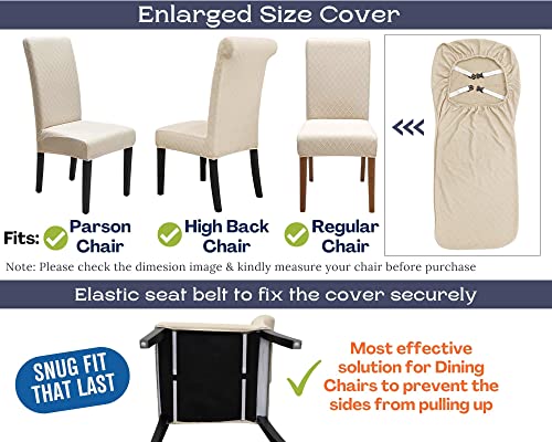 Stretch Dining Chair Covers Set of 4 with Seat Belt - Beige