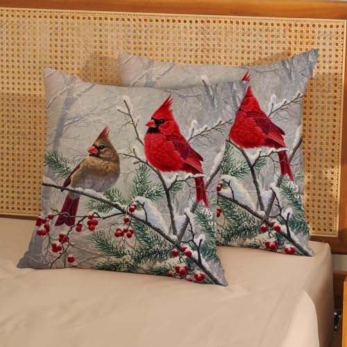 GOLIANDA Red Bird 18x18 Inch Christmas Pillow Covers Set of 2 Linen Holiday Decor