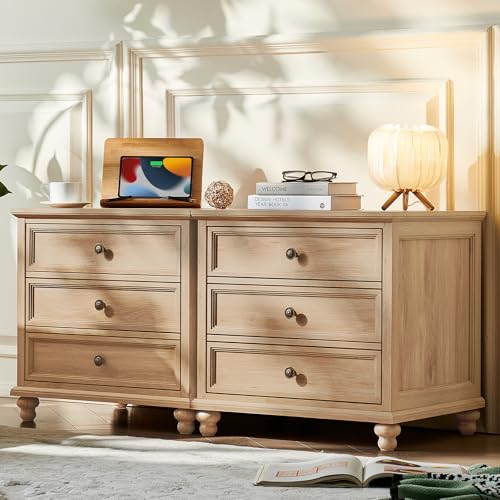 24-Inch Farmhouse 3-Drawer Nightstand Set of 2, Rustic Wood Bedside Table