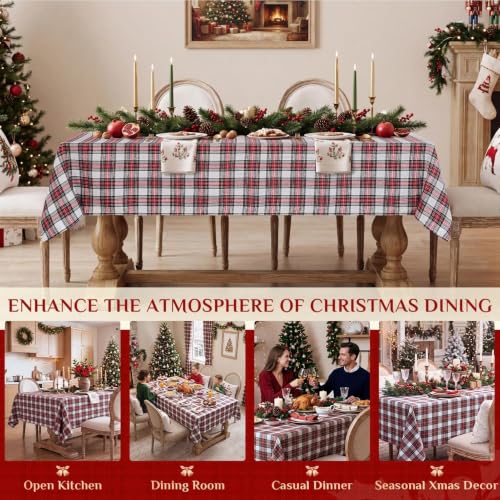 Softalker Christmas Plaid Tablecloth Rectangle 60 x 102 inches, Red & White Festive Decor