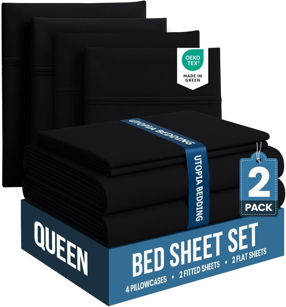 Utopia Bedding Queen Bed Sheets Set - 2-Piece Brushed Microfiber - Fade & Shrinkage Resistant - Easy Care (Black)