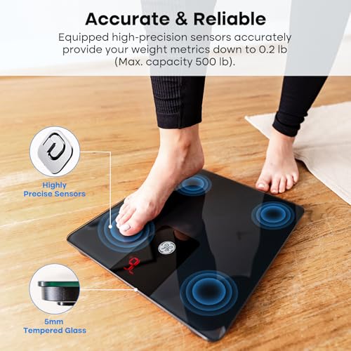 Digital Body Weight Scale, 500lb Capacity with Bluetooth App, Black