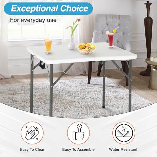 34-Inch Square Portable Plastic Folding Table with Carry Handle & Steel Frame