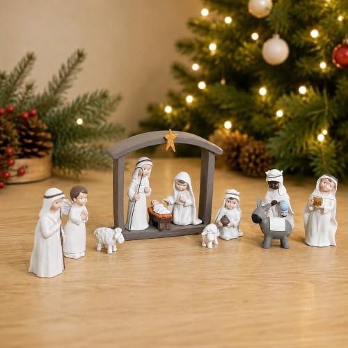 Nativity Set 12-Piece Resin Indoor Christmas Manger Scene - Off-White, 5 inch