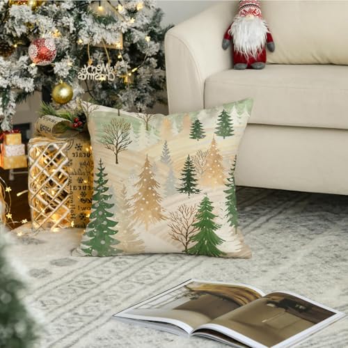 RABUSOFA Green 18x18 Inch Christmas Tree Decorative Pillow Cover - Holiday Farmhouse Decor
