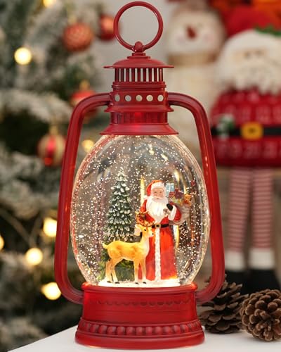 12.6-Inch Musical Christmas Snow Globe Lantern with Santa and Timer