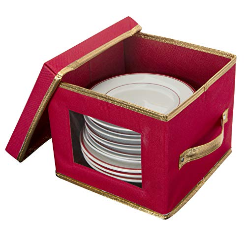 Simplify Holiday Salad Plate Storage Box with Felt Dividers | 9.45 Inch Christmas China Organizer