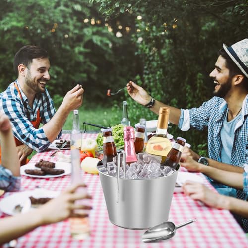 5 Quart Wicker Outer Ice Bucket with Scoop and Tongs for Parties & Barbecues