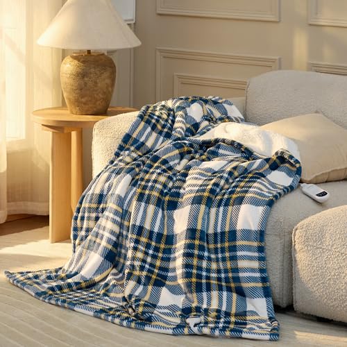 Plaid Heated Throw Blanket - Flannel & Sherpa Electric Blanket 50x60