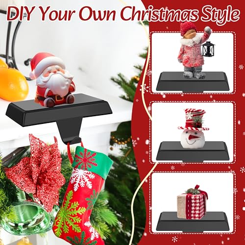 Palonu 5 Pcs Black Christmas Stocking Holders with Non-Slip Pads – Heavy-Duty Iron Mantle Hooks