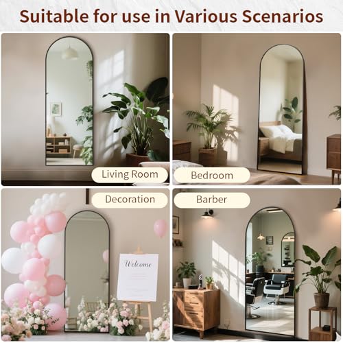 56" x 21" Arched Full Length Floor Mirror, Aluminum Frame Wall Standing Mirror