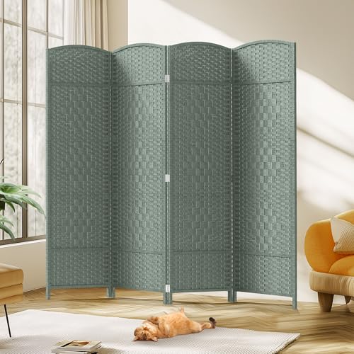 4-Panel Rattan Room Divider, 6ft Extra Wide Freestanding Privacy Screen