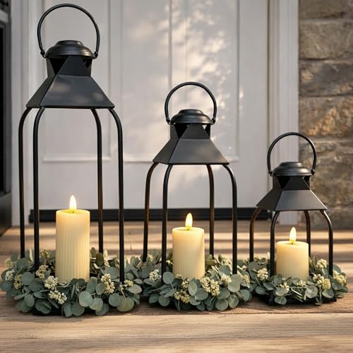 Decorative Metal Lanterns Set of 3 for Indoor & Outdoor Use