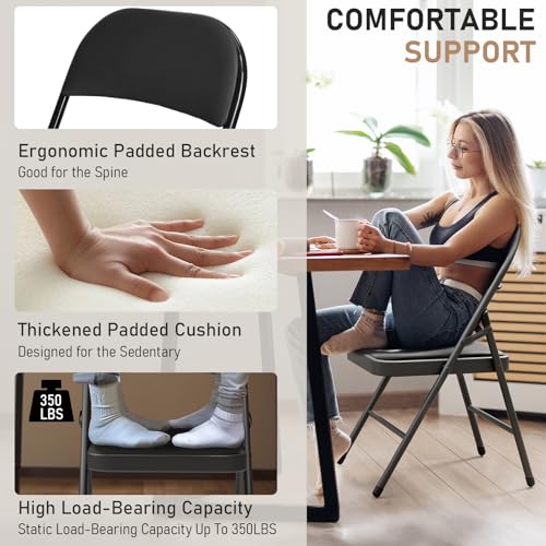 6 Pack Padded Folding Chairs - Heavy-Duty Metal Frame Portable Guest Seating