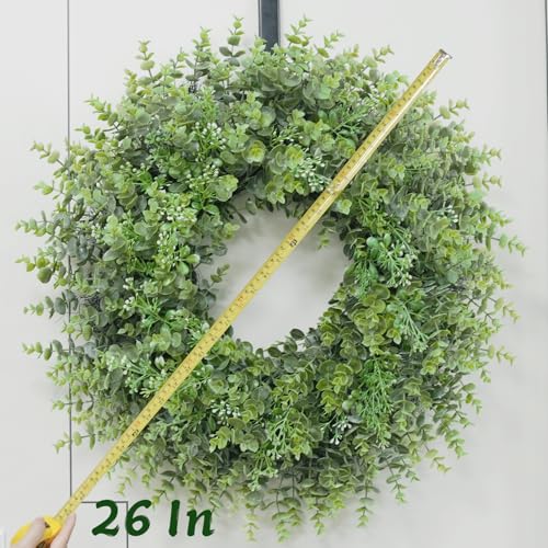 26-Inch Artificial Boxwood Wreath for Front Door, Indoor & Outdoor Decor