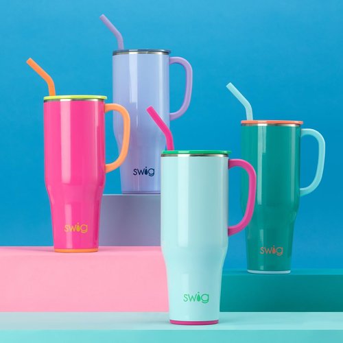 Swig Life 40oz Mega Mug, 40 oz Tumbler with Handle and Straw, Cup Holder Friendly, Dishwasher Safe, Extra Large Insulated Tumbler, Stainless Steel (Bay Breeze)