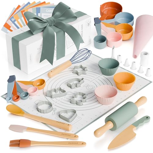Kids Baking Set 43-Piece Real Cooking Utensils with Silicone and Wood