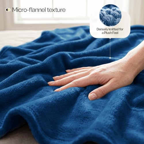 King Size Soft Fleece Blanket - Navy, Lightweight & Cozy (90x102 Inch)