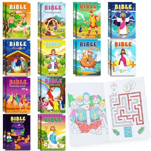 Christian Coloring Books for Kids - 24 Pack Religious Mini Activity Books for Party Favors