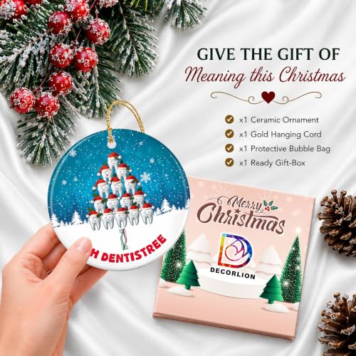 Dentist Tooth Tree Christmas Ornament – 2.9in Ceramic Dental Holiday Keepsake