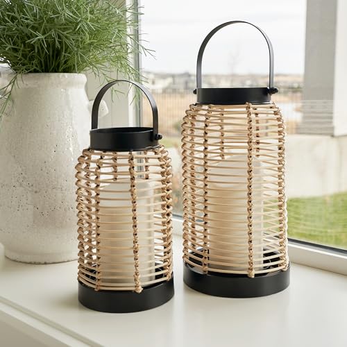 Natural Rattan Lanterns Set of 2 - Chic Boho Decor for Home