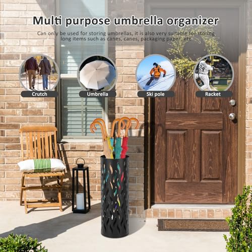Metal Umbrella Stand, Freestanding Hollow Umbrella Holder for Entryway