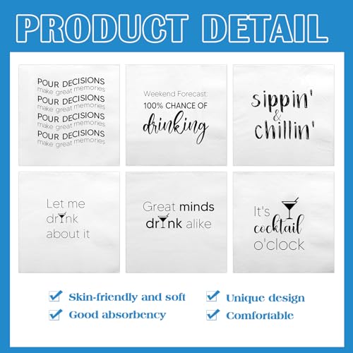 MotiMind Black 96 Pack Funny Cocktail Napkins for Adults - Pour Decisions