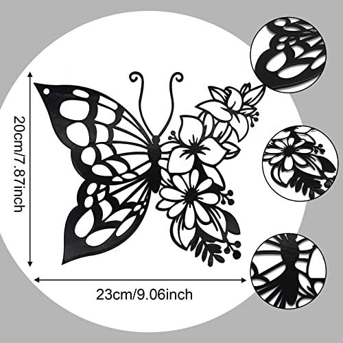 Metal Butterfly Flower Wall Art - 10.6-Inch Black Boho Hanging Decor