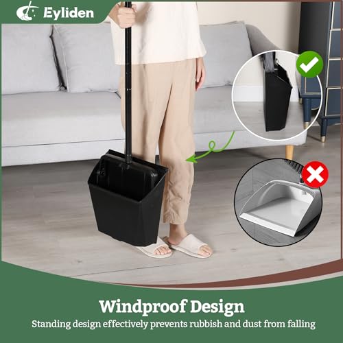 Heavy-Duty Upright Commercial Dustpan with Built-in Comb Teeth, Black