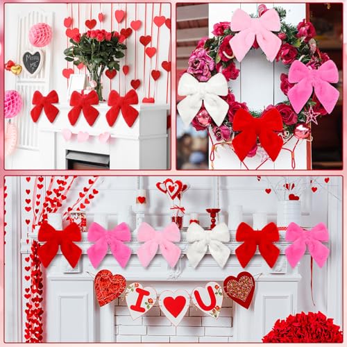 XunYee 12 Pcs Multicolor Velvet Christmas Bows 6.4" Plush Ornaments