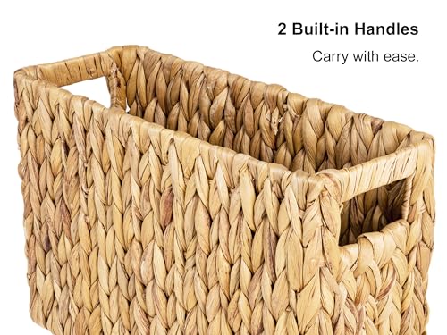 Hand-Woven Water Hyacinth Magazine Basket - 15-inch Wicker Storage Holder