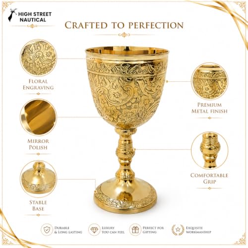 Vintage Brass Wine Goblet, 150ml Ornate Renaissance Chalice Cup