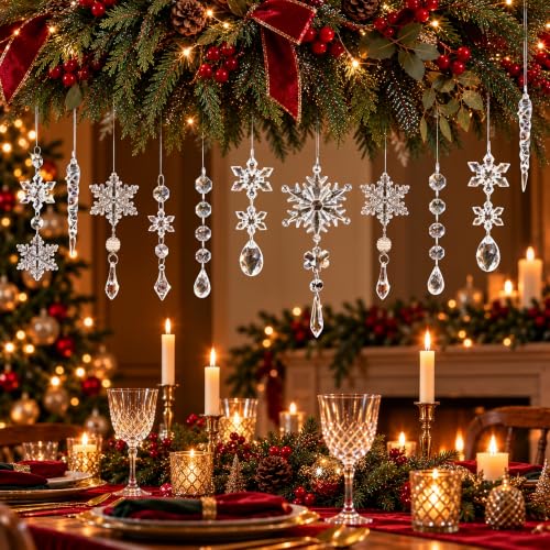 VOVEA Crystal Clear 20-Piece Christmas Ornament Set - Upgraded Ultra-Clear Snowflake & Icicle Ornaments