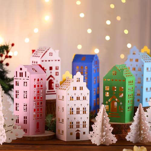36-Piece DIY Paper Christmas Village Set - Cardboard Houses & Trees