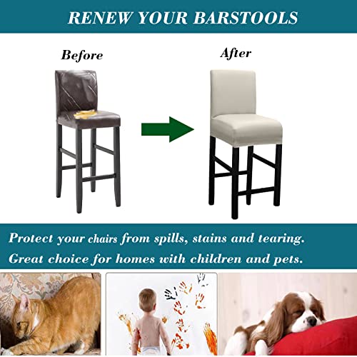Stretch Waterproof Bar Stool Covers with Backs - 2 Pack, Beige