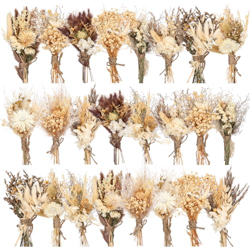24 Pcs Mini Dried Flower Bouquets, Natural Boho Floral Decor for Weddings